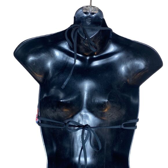 Jolyn Declan swim bikini top medium pink tiger like print w blue and purple - Picture 2 of 6